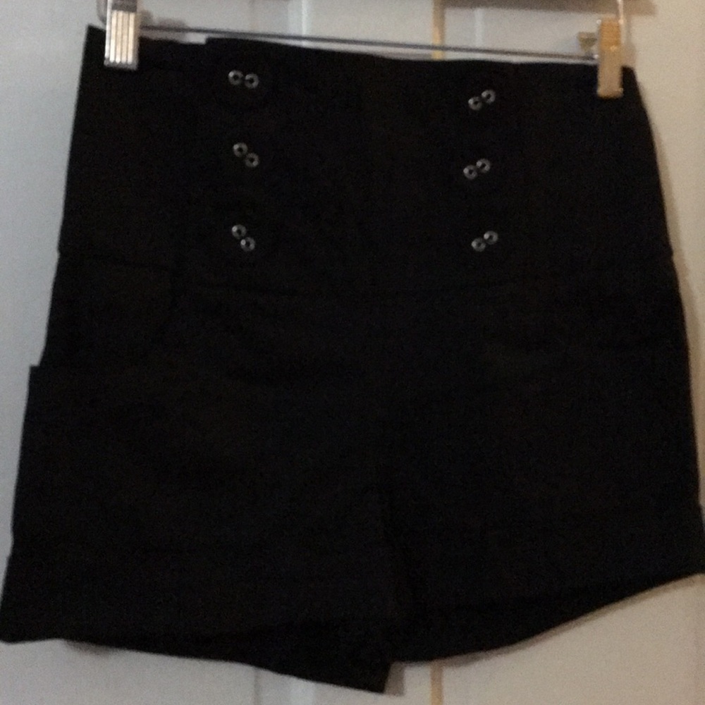Black high waisted shorts w/ button front closure